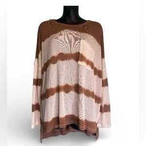 SHE + SKY Women’s Pullover Sweater | Cream & Tan | Size Large | Loose Knit